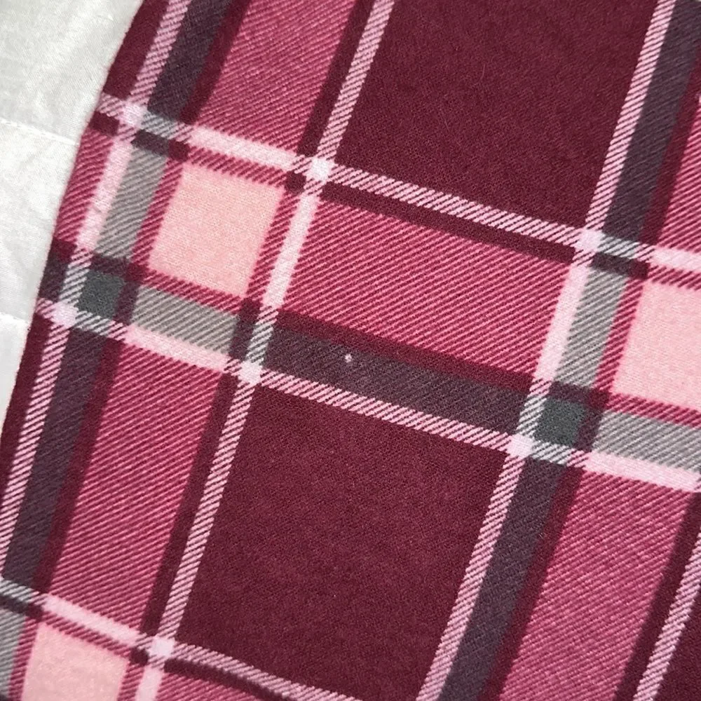 Erxeelo 12-14 Burgundy Pink Plaid Flannel 💯Cotton Pajama Sleep Long Sl Shirt